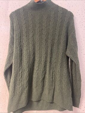 Time and Tru Green Cable Knit Mock Neck Sweater